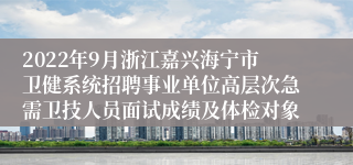 2022年9月浙江嘉兴海宁市卫健系统招聘事业单位高层次急需卫技人员面试成绩及体检对象