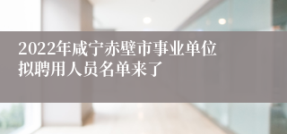 2022年咸宁赤壁市事业单位拟聘用人员名单来了