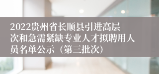 2022贵州省长顺县引进高层次和急需紧缺专业人才拟聘用人员名单公示（第三批次）