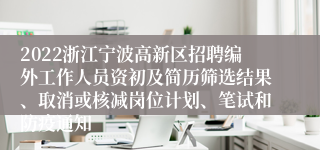 2022浙江宁波高新区招聘编外工作人员资初及简历筛选结果、取消或核减岗位计划、笔试和防疫通知