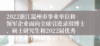 2022浙江温州市事业单位和领军企业面向全球引进录用博士、硕士研究生和2022届优秀本科毕业生拟录公示（三十