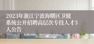 2023年浙江宁波海曙区卫健系统公开招聘高层次专技人才3人公告