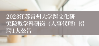 2023江苏常州大学跨文化研究院教学科研岗（人事代理）招聘1人公告