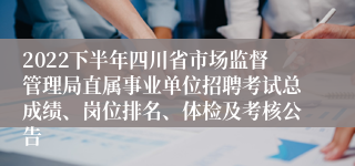 2022下半年四川省市场监督管理局直属事业单位招聘考试总成绩、岗位排名、体检及考核公告