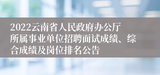 2022云南省人民政府办公厅所属事业单位招聘面试成绩、综合成绩及岗位排名公告