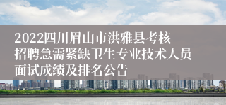 2022四川眉山市洪雅县考核招聘急需紧缺卫生专业技术人员面试成绩及排名公告