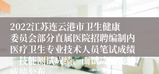 2022江苏连云港市卫生健康委员会部分直属医院招聘编制内医疗卫生专业技术人员笔试成绩、技能测试成绩、面试成绩及总成绩公布