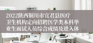 2022陕西铜川市宜君县医疗卫生机构定向招聘医学类本科毕业生面试人员综合成绩及进入体检人员公告