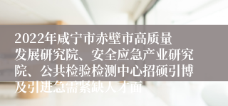 2022年咸宁市赤壁市高质量发展研究院、安全应急产业研究院、公共检验检测中心招硕引博及引进急需紧缺人才面