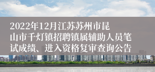 2022年12月江苏苏州市昆山市千灯镇招聘镇属辅助人员笔试成绩、进入资格复审查询公告