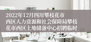 2022年12月四川攀枝花市西区人力资源和社会保障局攀枝花市西区土地储备中心招聘临时聘用人员考试总成绩、职