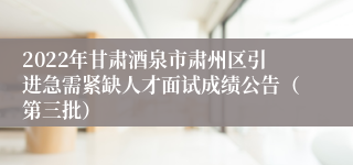 2022年甘肃酒泉市肃州区引进急需紧缺人才面试成绩公告（第三批）