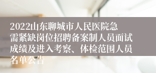 2022山东聊城市人民医院急需紧缺岗位招聘备案制人员面试成绩及进入考察、体检范围人员名单公告