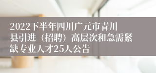 2022下半年四川广元市青川县引进（招聘）高层次和急需紧缺专业人才25人公告