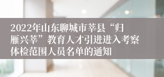 2022年山东聊城市莘县“归雁兴莘”教育人才引进进入考察体检范围人员名单的通知