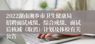 2022湖南湘乡市卫生健康局招聘面试成绩、综合成绩、面试后核减（取消）计划及体检有关公告