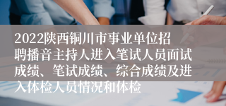 2022陕西铜川市事业单位招聘播音主持人进入笔试人员面试成绩、笔试成绩、综合成绩及进入体检人员情况和体检