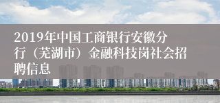 2019年中国工商银行安徽分行（芜湖市）金融科技岗社会招聘信息
