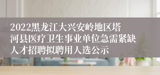 2022黑龙江大兴安岭地区塔河县医疗卫生事业单位急需紧缺人才招聘拟聘用人选公示