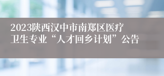 2023陕西汉中市南郑区医疗卫生专业“人才回乡计划”公告