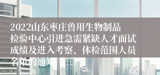 2022山东枣庄兽用生物制品检验中心引进急需紧缺人才面试成绩及进入考察、体检范围人员名单的通知（三）