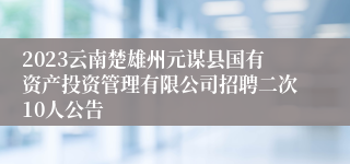 2023云南楚雄州元谋县国有资产投资管理有限公司招聘二次10人公告