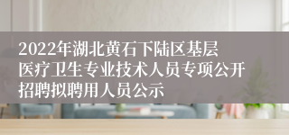 2022年湖北黄石下陆区基层医疗卫生专业技术人员专项公开招聘拟聘用人员公示