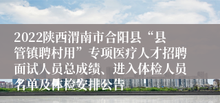 2022陕西渭南市合阳县“县管镇聘村用”专项医疗人才招聘面试人员总成绩、进入体检人员名单及体检安排公告