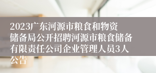 2023广东河源市粮食和物资储备局公开招聘河源市粮食储备有限责任公司企业管理人员3人公告 
