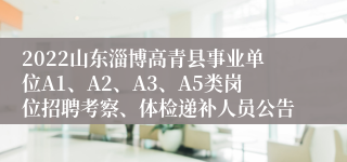 2022山东淄博高青县事业单位A1、A2、A3、A5类岗位招聘考察、体检递补人员公告