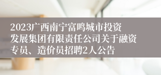 2023广西南宁富鸣城市投资发展集团有限责任公司关于融资专员、造价员招聘2人公告