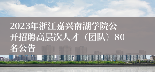 2023年浙江嘉兴南湖学院公开招聘高层次人才（团队）80名公告