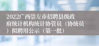2022广西崇左市招聘县级政府统计机构统计协管员（协统员）拟聘用公示（第一批）