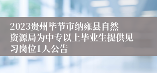 2023贵州毕节市纳雍县自然资源局为中专以上毕业生提供见习岗位1人公告