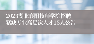 2023湖北襄阳技师学院招聘紧缺专业高层次人才15人公告