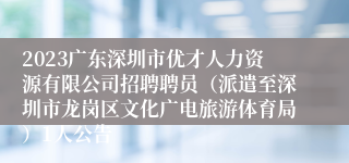 2023广东深圳市优才人力资源有限公司招聘聘员（派遣至深圳市龙岗区文化广电旅游体育局）1人公告