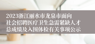 2023浙江丽水市龙泉市面向社会招聘医疗卫生急需紧缺人才总成绩及入围体检有关事项公示