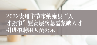 2022贵州毕节市纳雍县“人才强市”暨高层次急需紧缺人才引进拟聘用人员公示