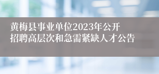 黄梅县事业单位2023年公开招聘高层次和急需紧缺人才公告