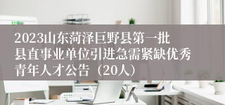 2023山东菏泽巨野县第一批县直事业单位引进急需紧缺优秀青年人才公告（20人）