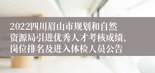 2022四川眉山市规划和自然资源局引进优秀人才考核成绩、岗位排名及进入体检人员公告