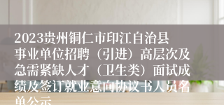 2023贵州铜仁市印江自治县事业单位招聘（引进）高层次及急需紧缺人才（卫生类）面试成绩及签订就业意向协议书人员名单公示