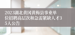 2023湖北黄冈黄梅县事业单位招聘高层次和急需紧缺人才35人公告 