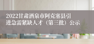 2022甘肃酒泉市阿克塞县引进急需紧缺人才（第三批）公示