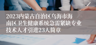 2023内蒙古自治区乌海市海南区卫生健康系统急需紧缺专业技术人才引进23人简章