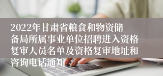 2022年甘肃省粮食和物资储备局所属事业单位招聘进入资格复审人员名单及资格复审地址和咨询电话通知