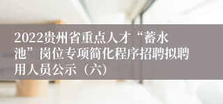 2022贵州省重点人才“蓄水池”岗位专项简化程序招聘拟聘用人员公示（六）