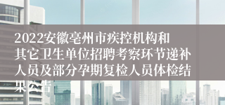 2022安徽亳州市疾控机构和其它卫生单位招聘考察环节递补人员及部分孕期复检人员体检结果公告