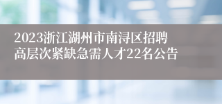 2023浙江湖州市南浔区招聘高层次紧缺急需人才22名公告