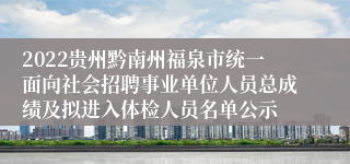 2022贵州黔南州福泉市统一面向社会招聘事业单位人员总成绩及拟进入体检人员名单公示